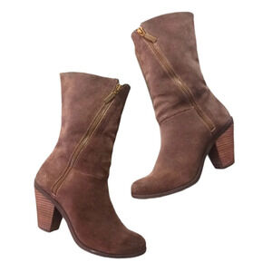 Adam Tucker Womens Tall Brown Suede Heeled Boots Mid Calf sz 6